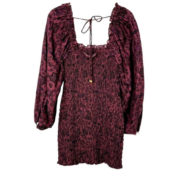 NWT Free People Smock It To Me Mini Dress Burgundy - Picture 6 of 12